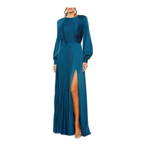 Women's Mac Duggal Teal Pleated Long Sleeve Gown Size 14